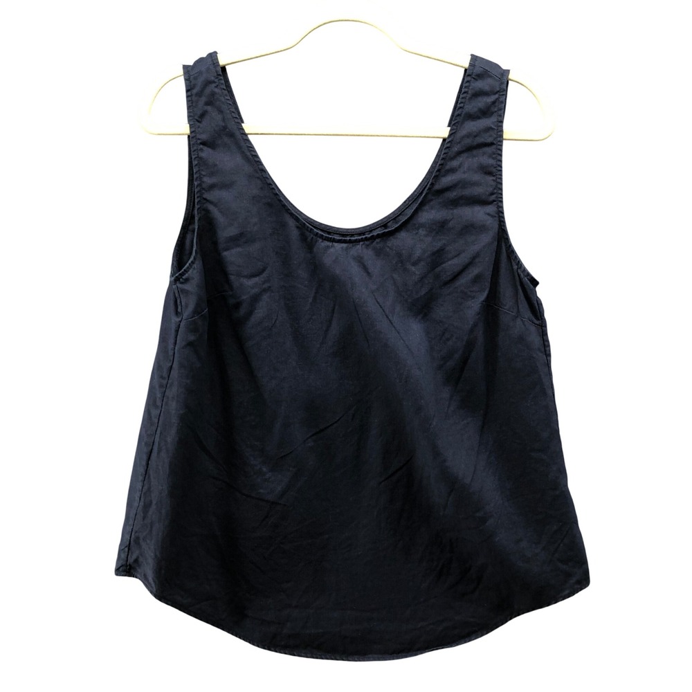 Country Road Organic French Linen Tank Top Womens 10 Navy Blue Scoop Neck
